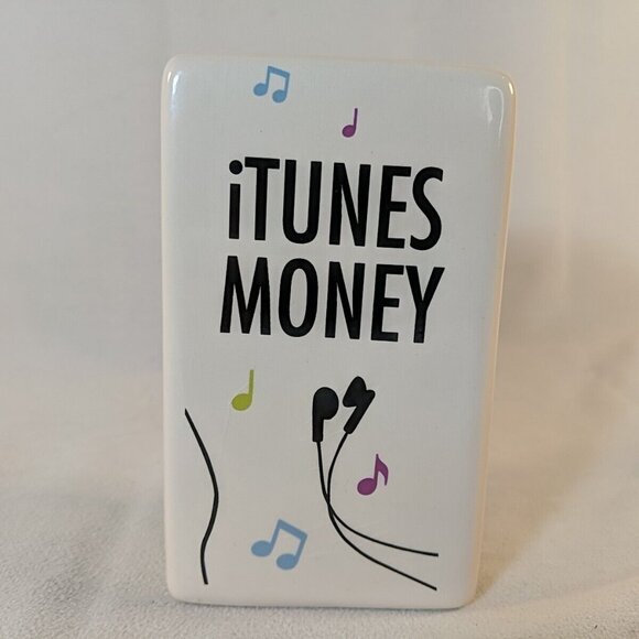 iTunes Money Pretty Penny Bank Piggy Ceramic White Music Notes Vintage Y2K Apple - Picture 1 of 9